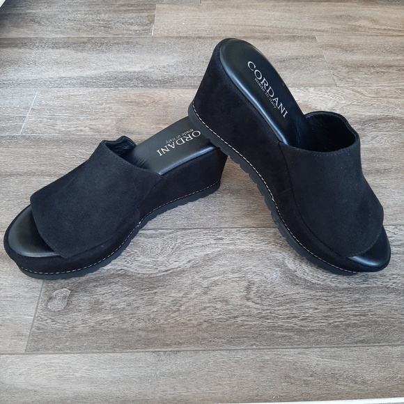 Cordani Shoes - Cordani Suede Black Peep Toe Wedge Heels
